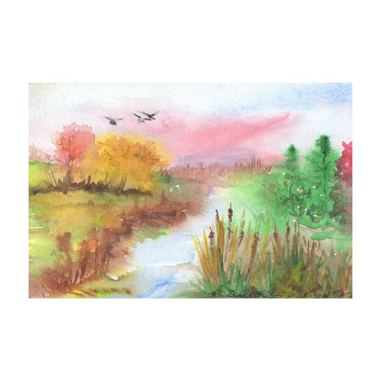 Autumn River Watercolor Painting