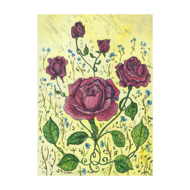 Burgundy Roses Watercolor Painting