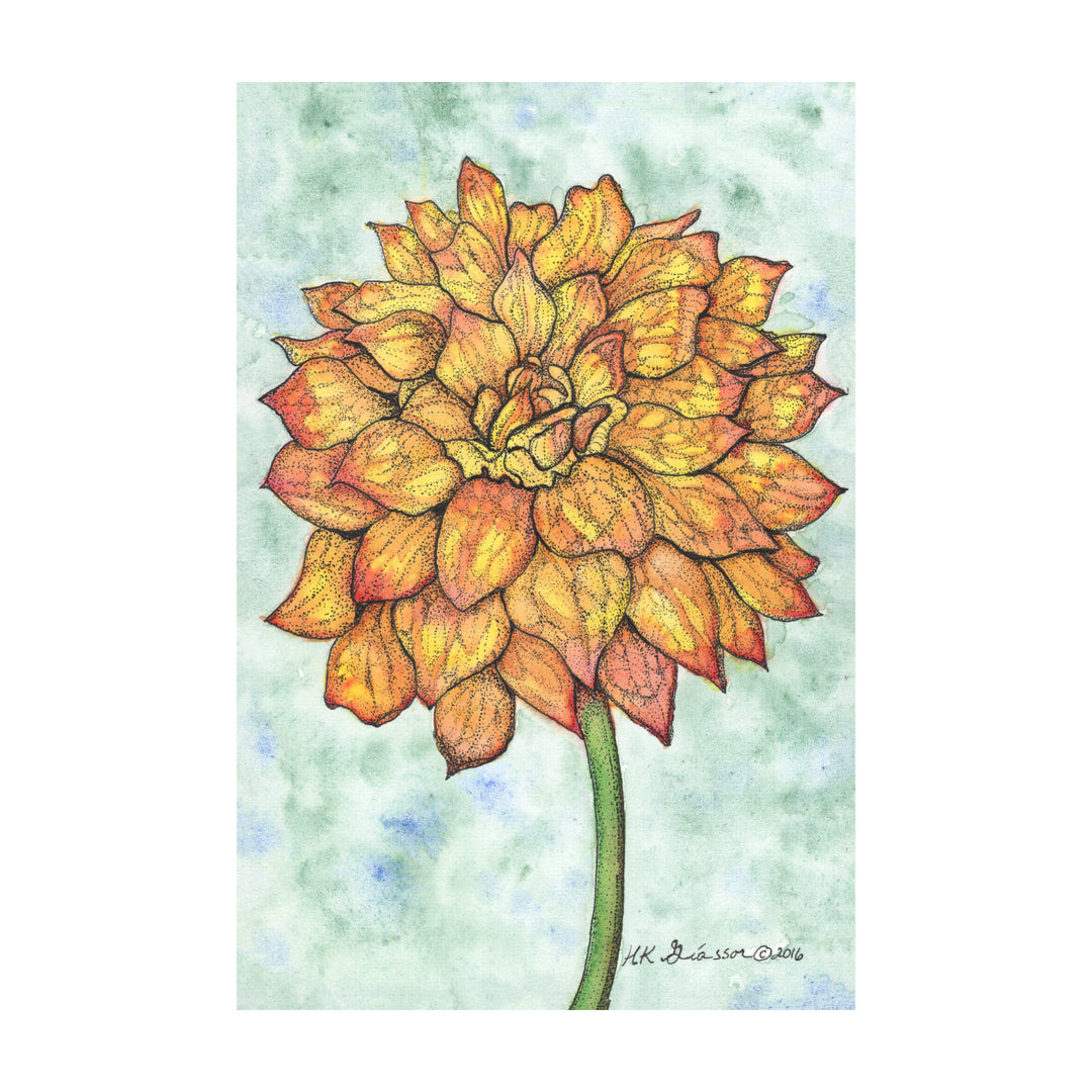 Dahlia 2 Floral Watercolor Painting